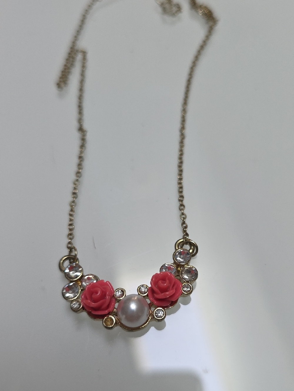 Gold-Tone Pearl & Pink Rose Necklace - Women Jewelry